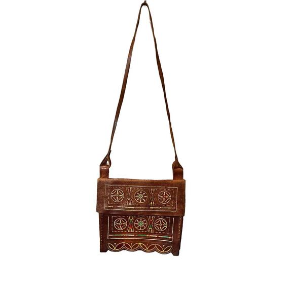 Vintage Moroccan Leather Embroidered Tooled
Crossbody bag - Picture 2 of 11